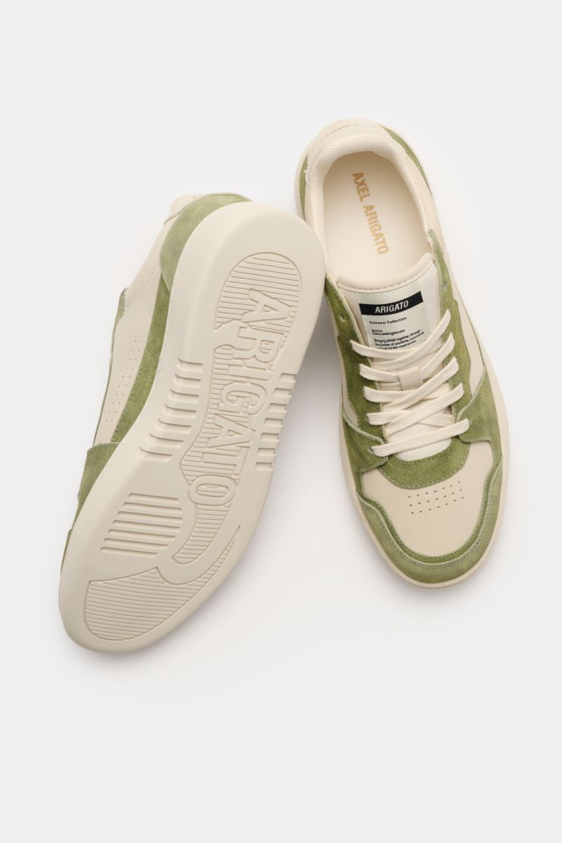 Top-down view of Axel Arigato Sneakers 'Dice Lo' light green/sand in premium nubuck leather with suede overlays, perforated round toe, six-eyelet lacing, textile lining, padded footbed, flexible rubber sole with embossed logo.

Retro design reimagined: