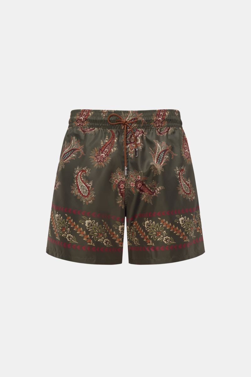 Swim shorts olive/cream/red-brown patterned