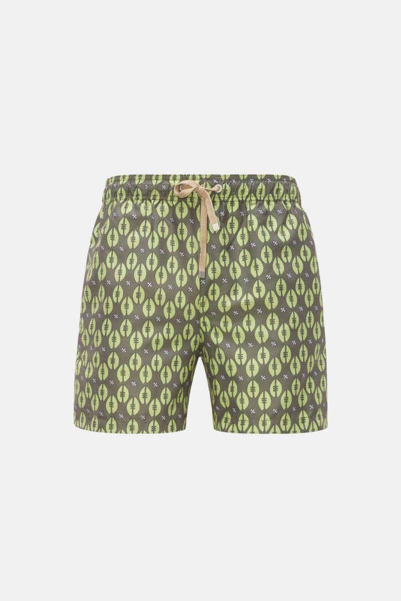 Swim shorts 'Pluma' olive/green patterned