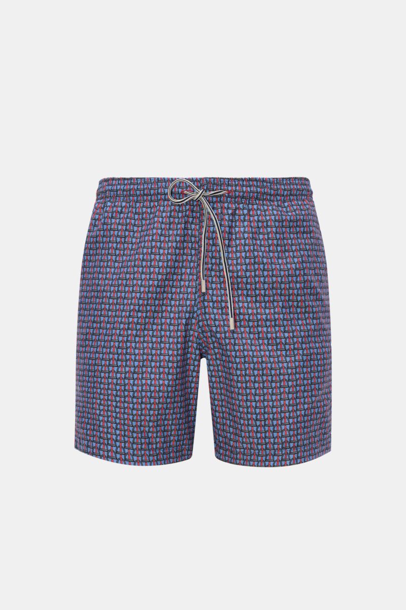 Badeshorts graublau/rot gemustert