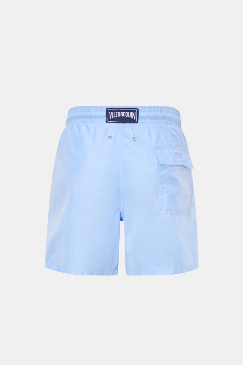 Vilebrequin Badeshorts 'Moorea' hellblau, Rückansicht, Regular Fit, elastischer Bund, Tasche mit Klettverschluss, Microfaser, leicht, mit Entwässerungsösen.