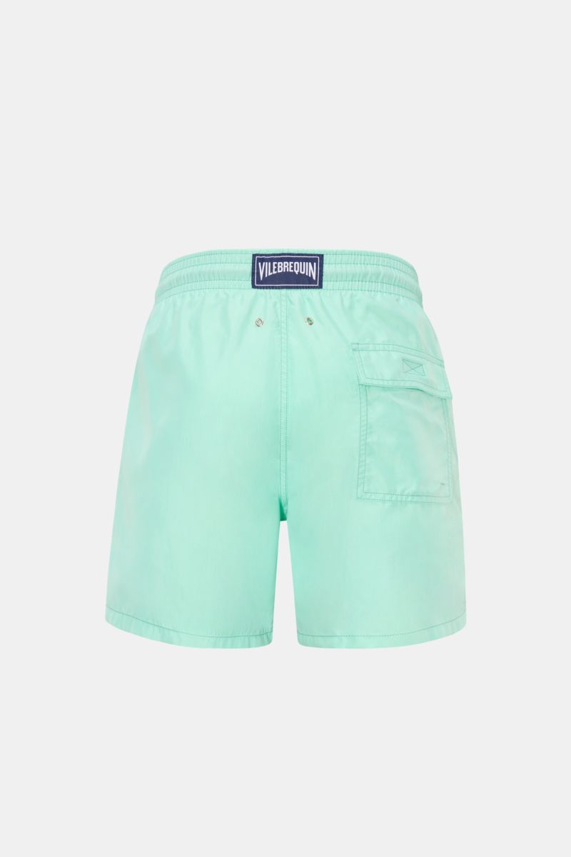 Vilebrequin Badeshorts 'Moorea' mintgrün, Rückansicht, aus leichter Microfaser mit elastischem Bund, Tasche, Mesh-Innenfutter, Entwässerungsösen.