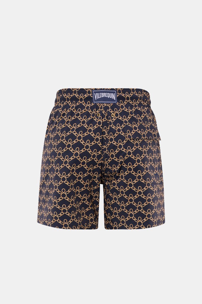 Vilebrequin Badeshorts 'Moorise' dark navy/beige gemustert, Rückansicht, Regular Fit, elastischer Bund, Tasche, hochwertige Microfaser, Mesh-Futter.