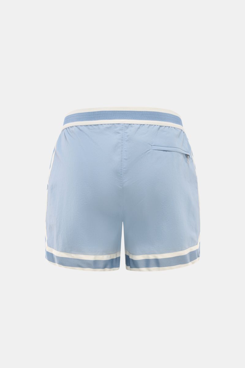 Ché Badeshorts 'Baller' rauchblau, Rückansicht, kurz, retro, Microfaser, elastischer Bund, Reißverschluss, Mesh-Innenfutter, Taschen.