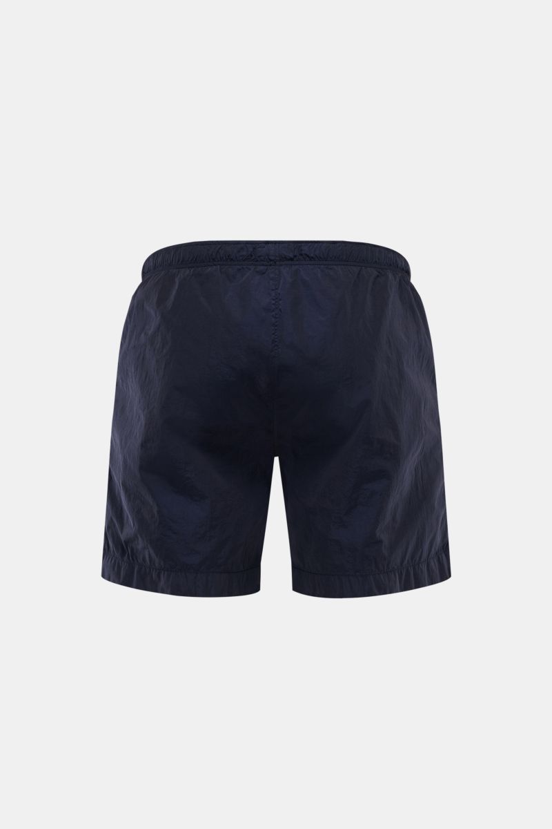 C.P. Company Badeshorts navy, Rückansicht, glänzende Oberfläche, elastischer Bund mit Tunnelzug, Regular Fit, schnell trocknende Microfaser.