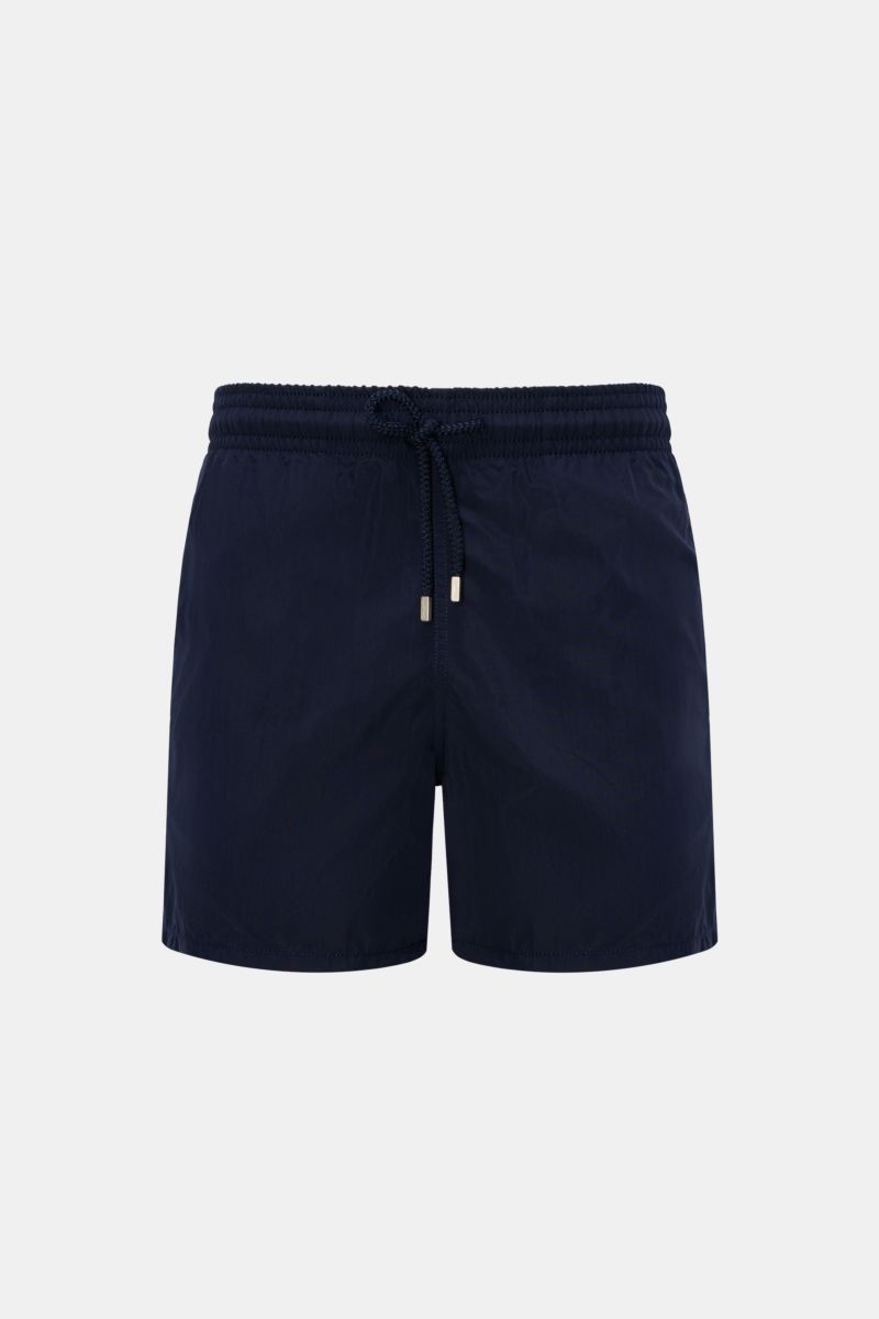 Vorderansicht der Vilebrequin Badeshorts 'Moorea' navy aus leichter Microfaser mit elastischem Bund, Tunnelzug und Taschen.