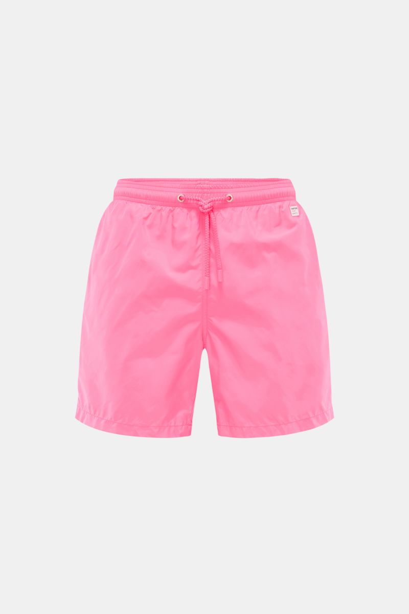 Front view of MC2 Saint Barth Swim shorts 'Lightning Pantone' pink in lightweight recycled microfibre with elasticated waistband, drawstring, and pockets.

Description: Immerse yourself in the refreshing collaboration between MC2 SAINT BARTH and PANTONE: 