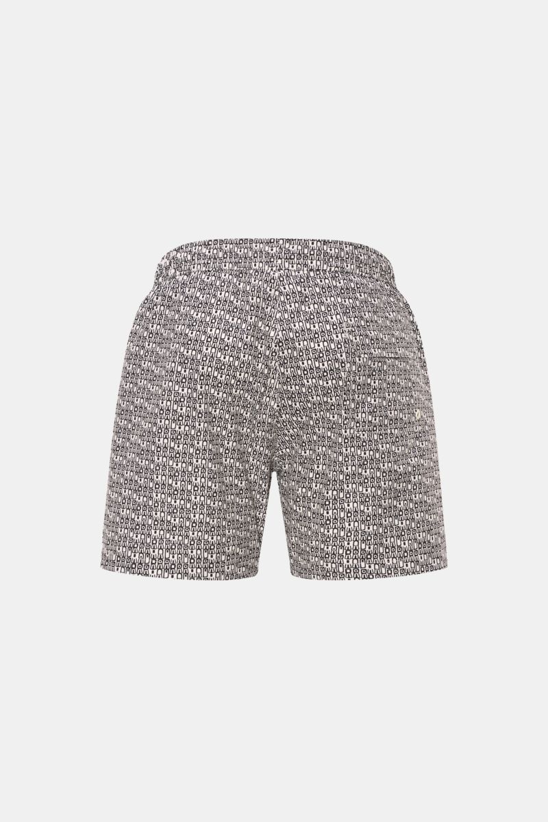 04651/ A trip in a bag Badeshorts 'Abstract' offwhite/schwarz gemustert, Rückansicht, elastischer Bund, Tunnelzug, Taschen, Mesh-Innenfutter, Regular Fit.