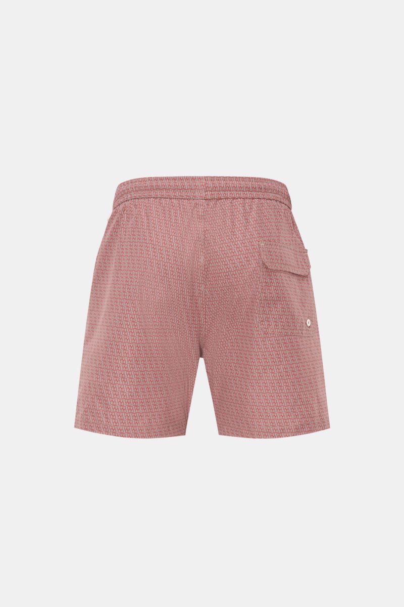 Rückansicht der 04651/ A trip in a bag Badeshorts 'Hansen' taupe/rot gemustert mit elastischem Bund, Taschen und seitlichen Saumschlitzen, Regular Fit.