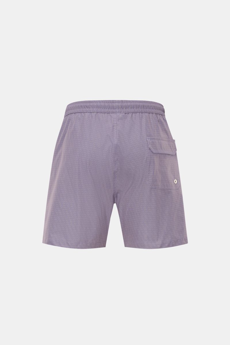04651/ A trip in a bag Badeshorts 'Hansen' lavender/taupe gemustert, Rückansicht, Regular Fit, elastischer Bund, Taschen, Microfaser, leichter Griff.