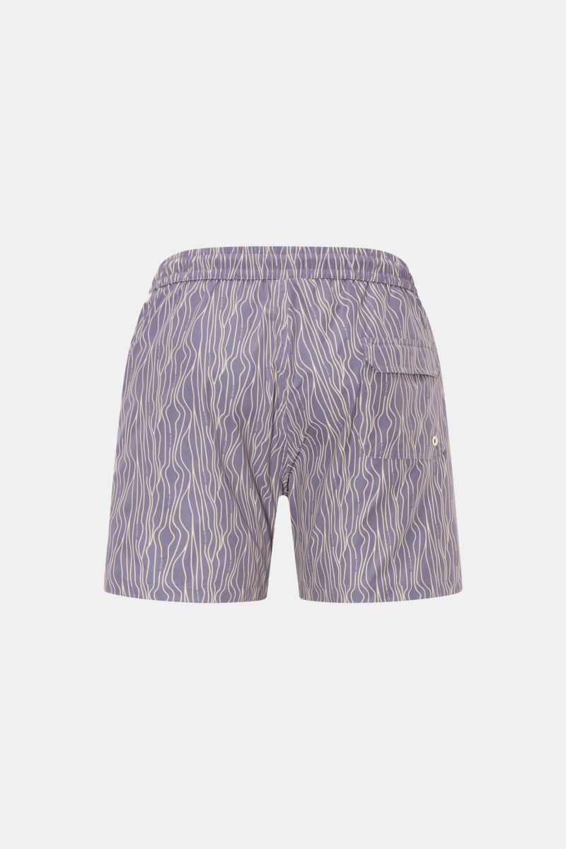 Rückansicht der 04651/ A trip in a bag Badeshorts 'Superkilen' lavender/pastellgelb gemustert mit elastischem Bund, Regular Fit, Taschen und Mesh-Innenfutter.