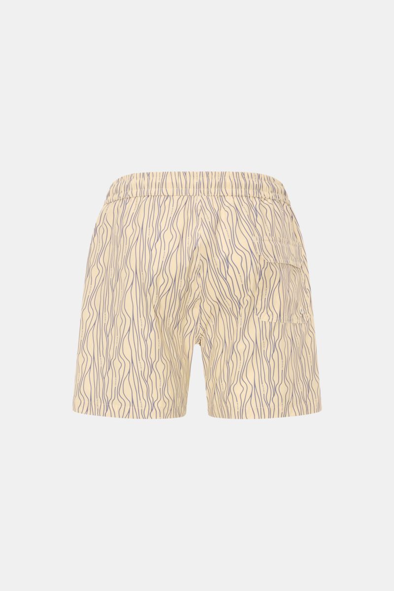 Rückansicht der 04651/ A trip in a bag Badeshorts 'Superkilen' pastellgelb/lavender gemustert mit Allover-Print, elastischem Bund, Tasche, Saumschlitzen. Sommerlicher Eyecatcher mit hochwertiger Microfaser, Regular Fit, Mesh-Innenfutter.