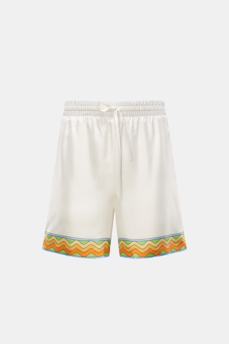 Silk shorts 'Afro Cubism Tennis Club' white patterned