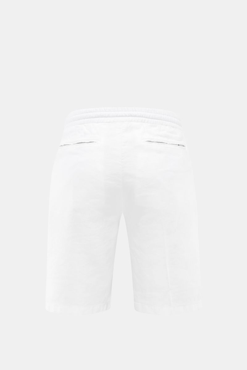 Marco Pescarolo Bermudas 'Cenito' weiß, Rückansicht, leichte Leinen-Lyocell-Mischung, elastischer Bund, Reißverschluss-Gesäßtaschen, Regular Fit.