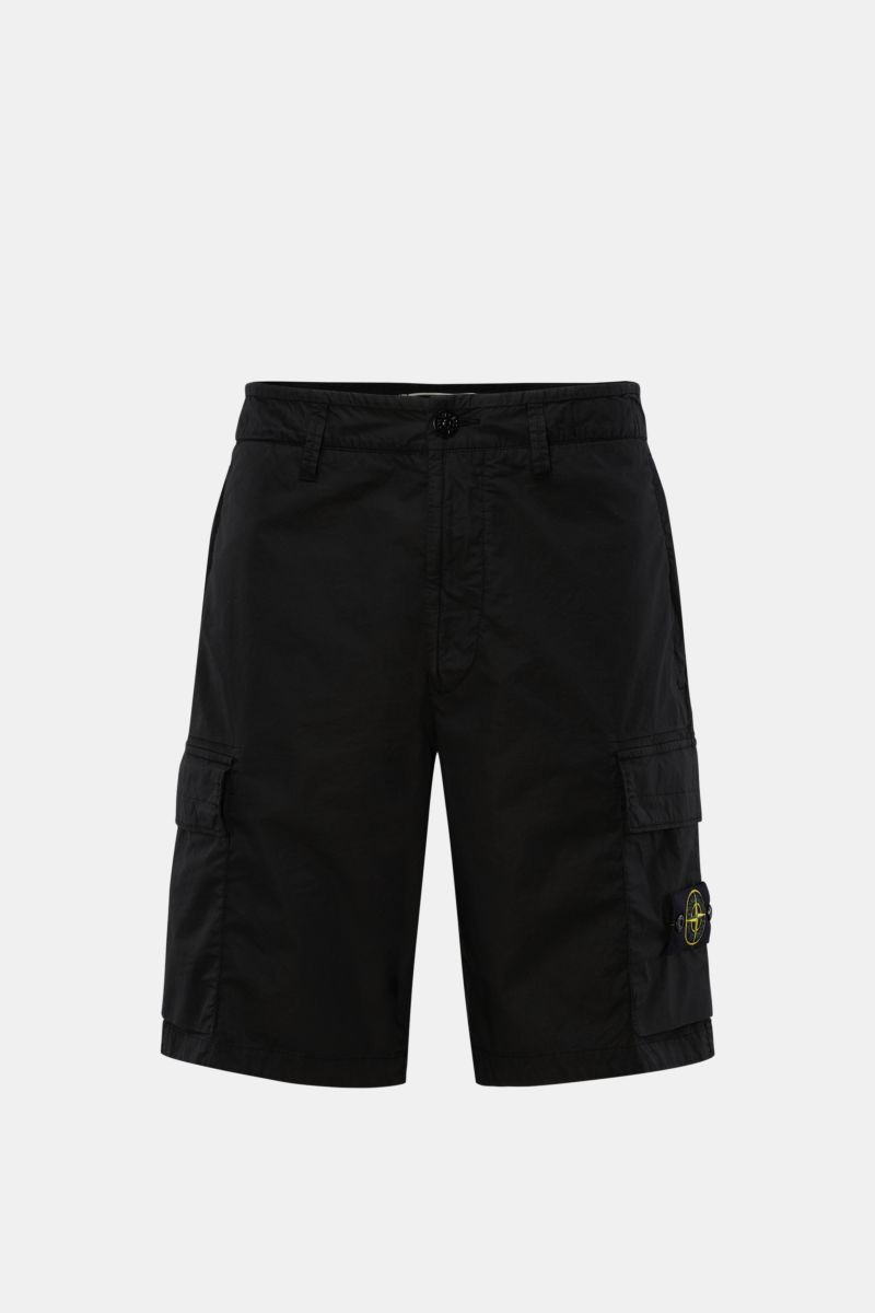 Stone Island Cargo-Bermudas dark navy, frontale Sicht, reine Baumwolle, Regular Fit, Cargotaschen mit Druckknöpfen, Kompass-Badge, hoher Bund.