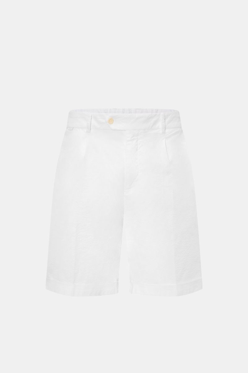 04651/ A trip in a bag Badeshorts 'Plain Swim' off-white, Frontansicht, Regular Fit, schnelltrocknende Microfaser, Tunnelzugbund, seitliche Taschen, Gesäßtasche mit Klettverschluss.