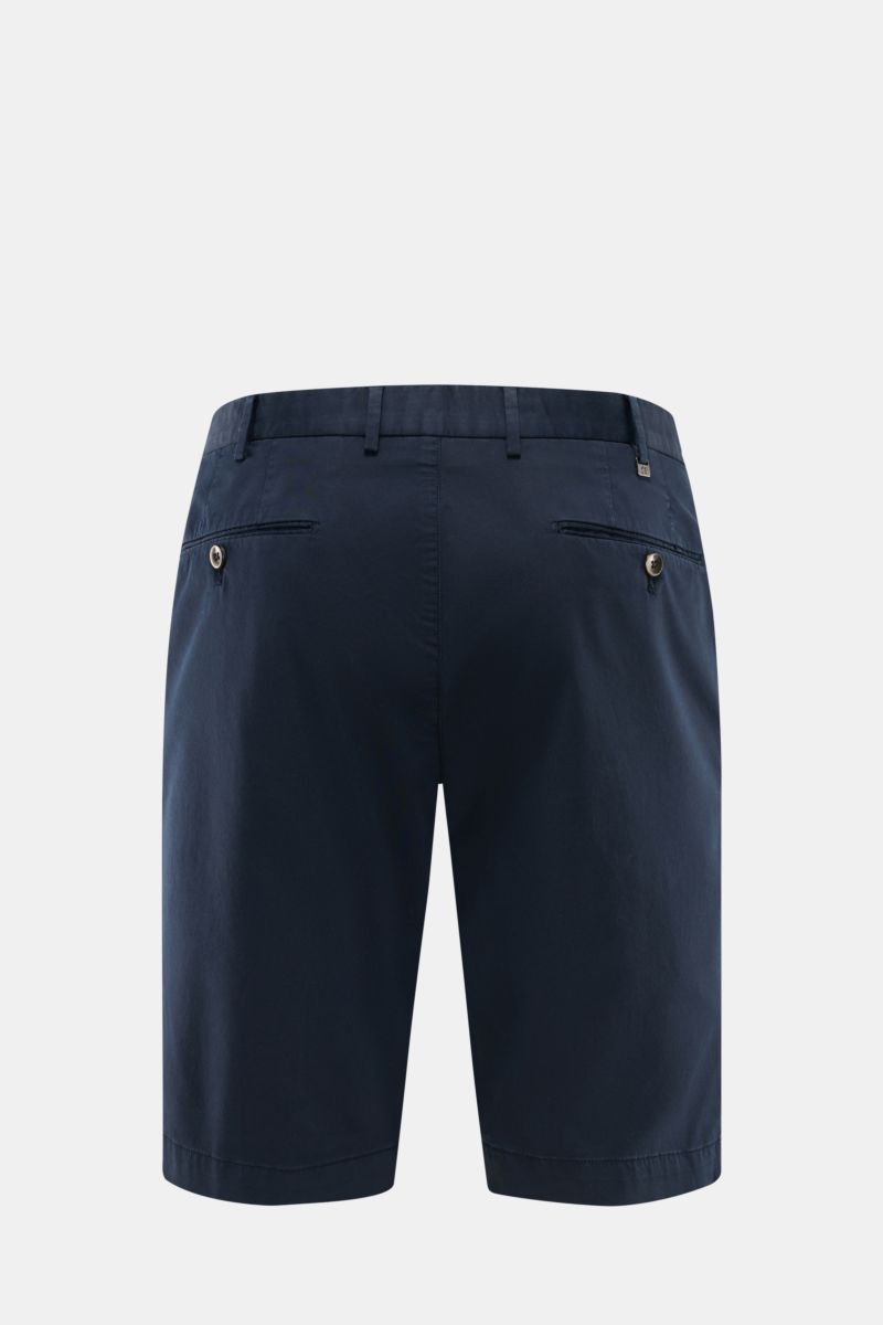 Alt tag (125 characters max): Rear view of PT Torino Bermudas navy in smooth cotton, high waist, French pockets, and buttoned back pockets.

Description: 
Typically stylish: These shorts in soft cotton by PT TORINO are the best choice for elegant summe