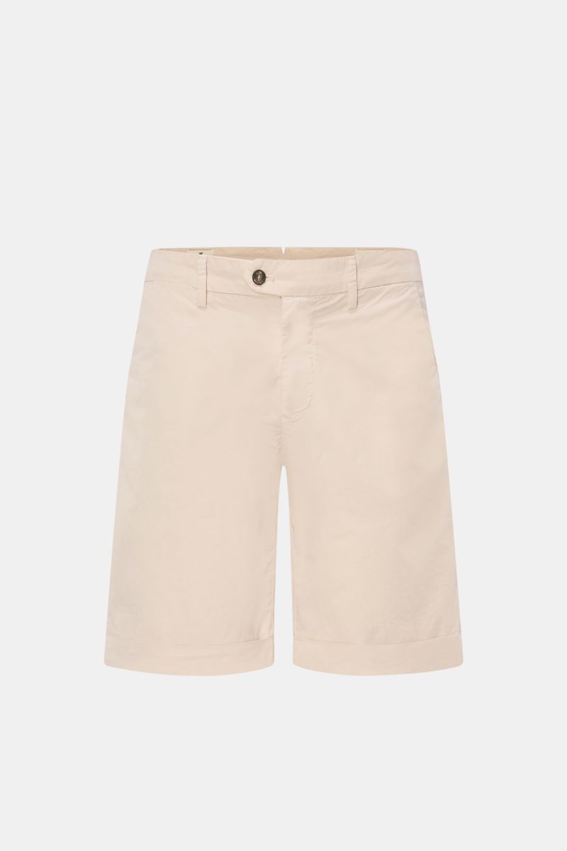 Mason's Shorts 'Torino' sand, frontale Ansicht, leichte elastische Baumwolle, Regular Fit, Reißverschluss, Bundknopf, französische Taschen, Saumaufschlag.