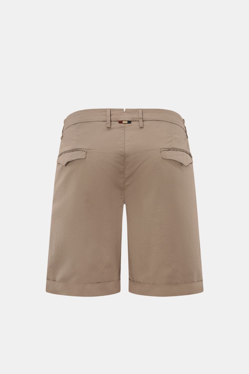 Mason's Shorts 'Torino' graubraun, Rückansicht, Regular Fit, elastische Baumwolle, feiner Baumwolltwill, Reißverschluss, Bundknopf, französische Taschen, Saumaufschlag.