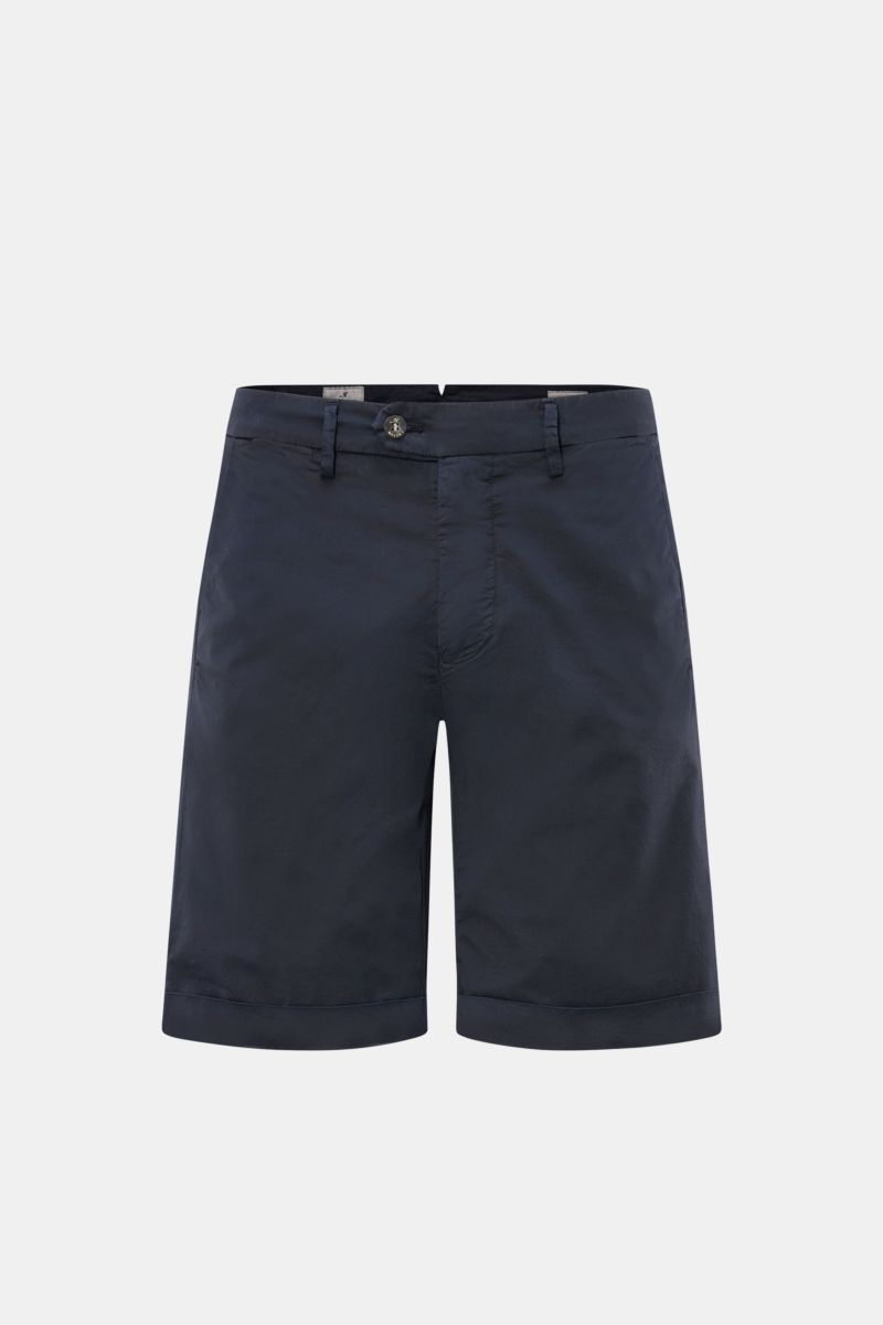 Mason's Shorts 'Torino' navy, frontale Ansicht, leichte elastische Baumwollqualität, Regular Fit, mit Reißverschluss, Bundknopf, französischen Taschen, fixiertem Saumaufschlag.