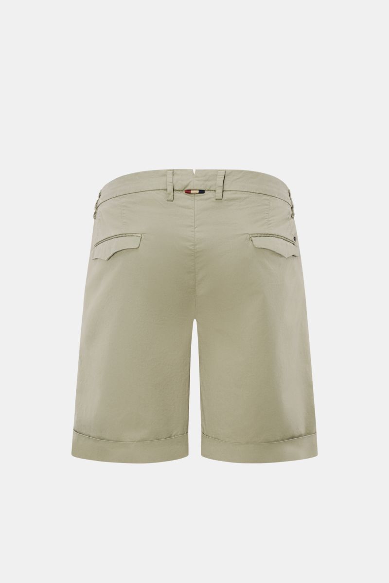 Mason's Shorts 'Torino' graugrün, Rückansicht, leichte elastische Baumwolle, Regular Fit, französische Taschen, fixierter Saumaufschlag, Komfort für Frühjahrsurlaub.