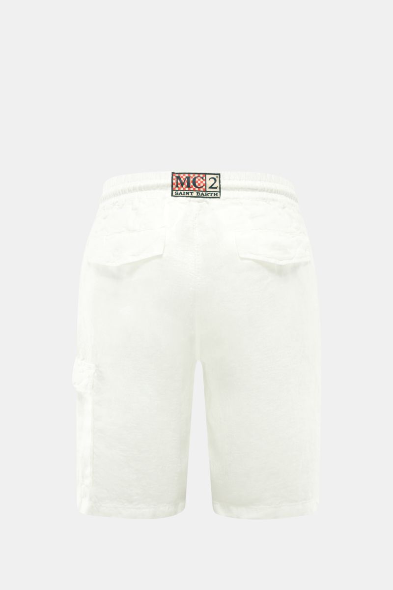 MC2 Saint Barth Leinen Cargo-Shorts 'Marseille' offwhite, Rückansicht, elastischer Bund, Cargo- und Gesäßtaschen, Weblabel oben mittig.