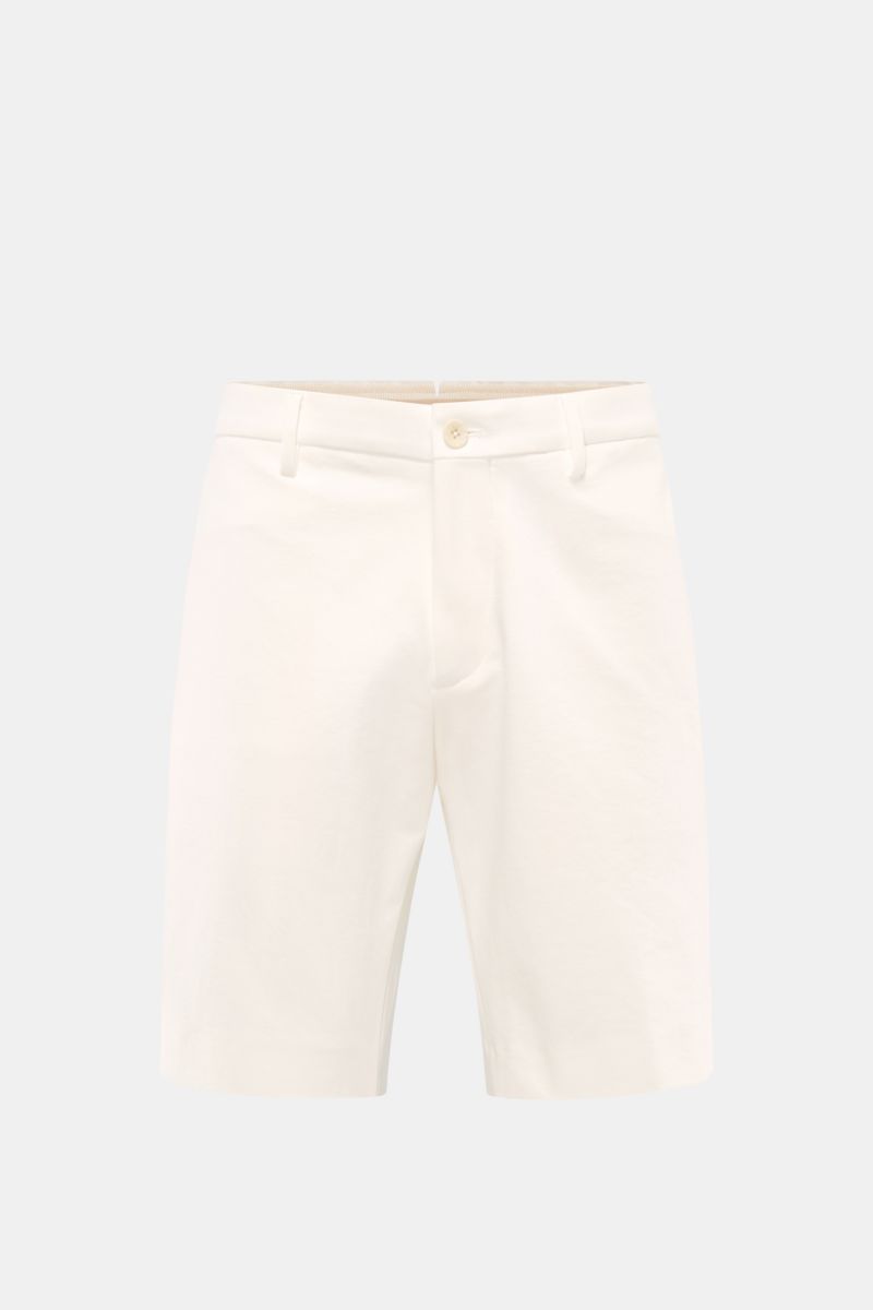 GTA Jersey-Shorts 'Davide' creme aus Baumwolle und Microfaser, Regular Fit mit Reißverschluss, Bundknopf, elastischem Bund, Taschen, frontal fotografiert.