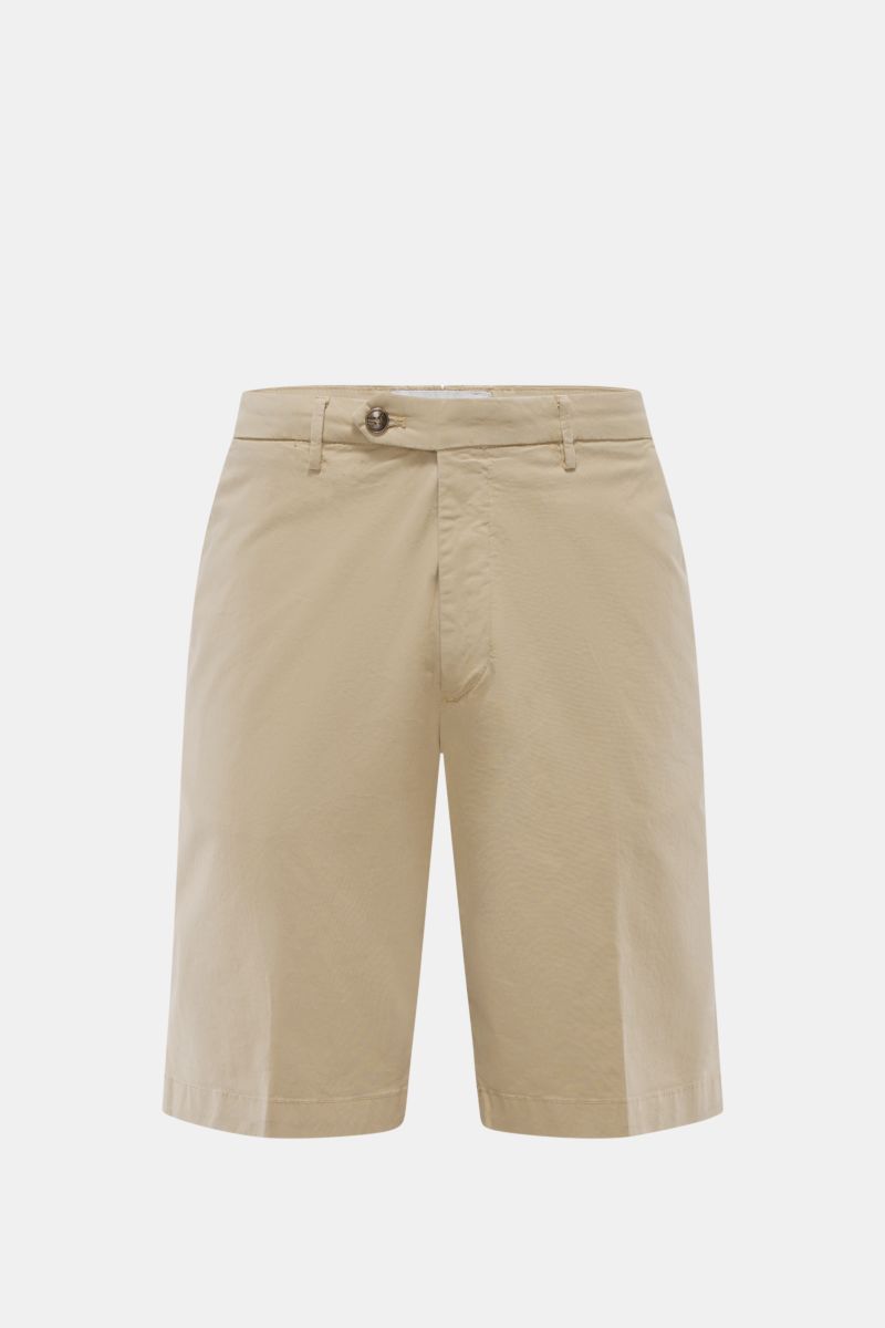 Briglia 1949 Shorts 'Garda' sand, frontale Nahaufnahme, elastische Baumwolle, Twill, Regular Fit, Reißverschluss, Bundknopf, Taschen Details.