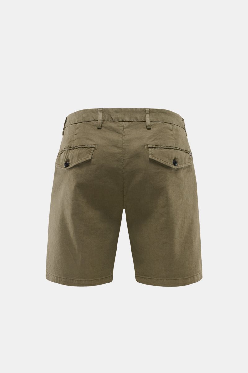 Alt tag (125 characters max):
Back view of Dondup Shorts 'Manheim' olive in linen-lyocell blend with buttoned flap pockets, elastic fabric, and regular fit.

Additional description:
Enjoy carefree days in the warm weather – the 'Manheim' shorts by DOND