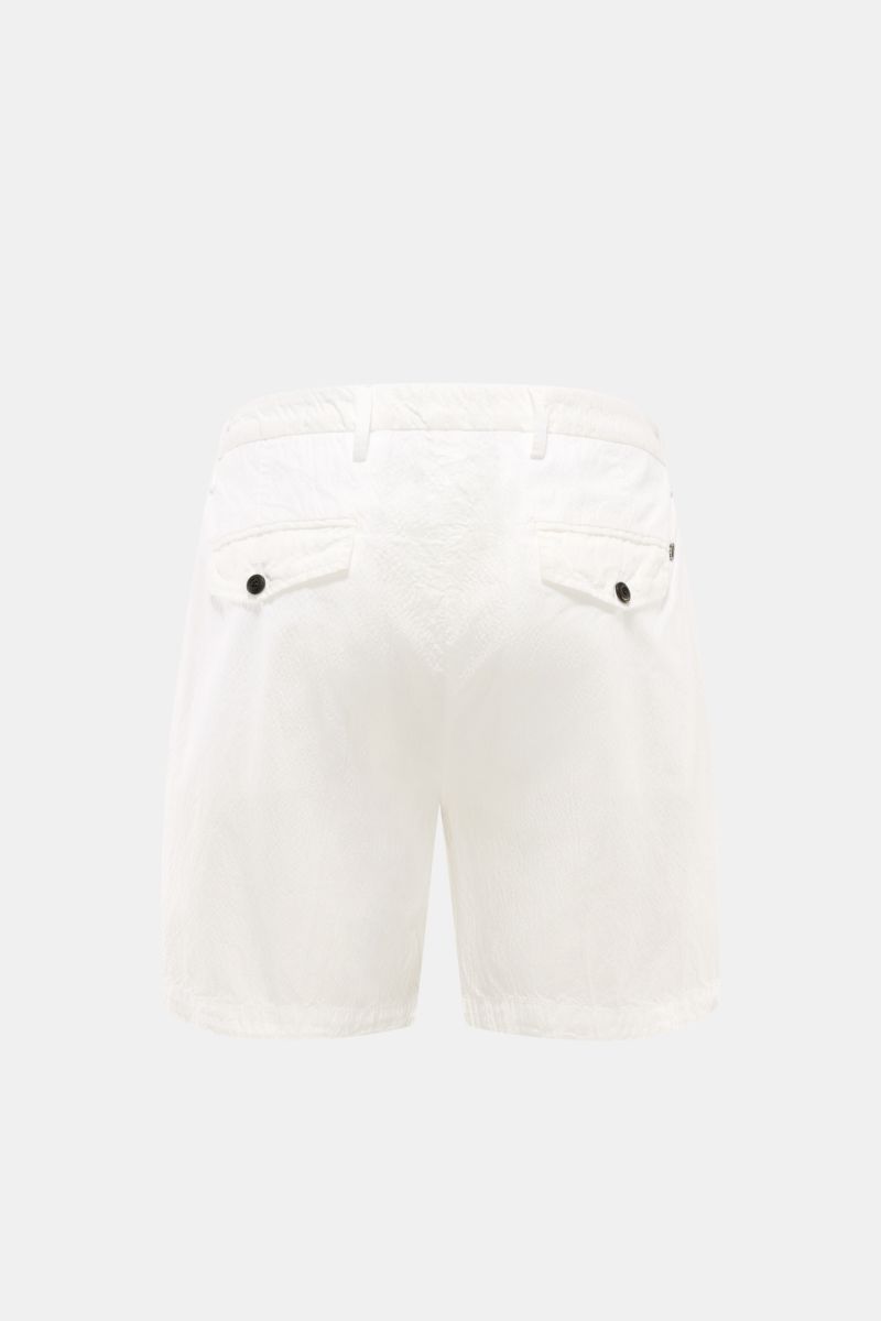 Dondup Seersucker-Shorts 'Manheim' weiß, Rückansicht, leichte Baumwolle, elastisch, Regular Fit, Taschen mit Knopf, Metall-Initial, weich griffig.