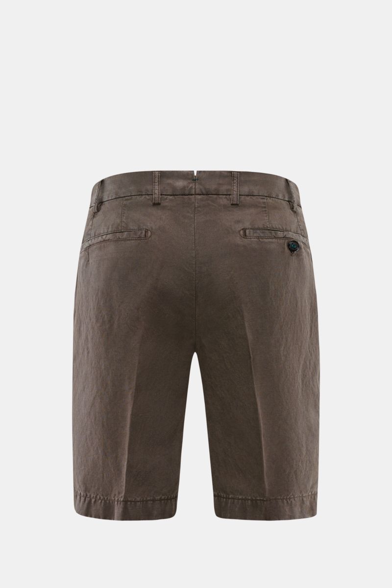 Rear view of Berwich Bermudas 'Elax' grey-brown made from a lyocell and linen mix, featuring French and hip pockets, zip, button, and elasticated waistband.

With the model 'Elax', BERWICH presents a pair of comfortable Bermudas in lyocell and linen, w