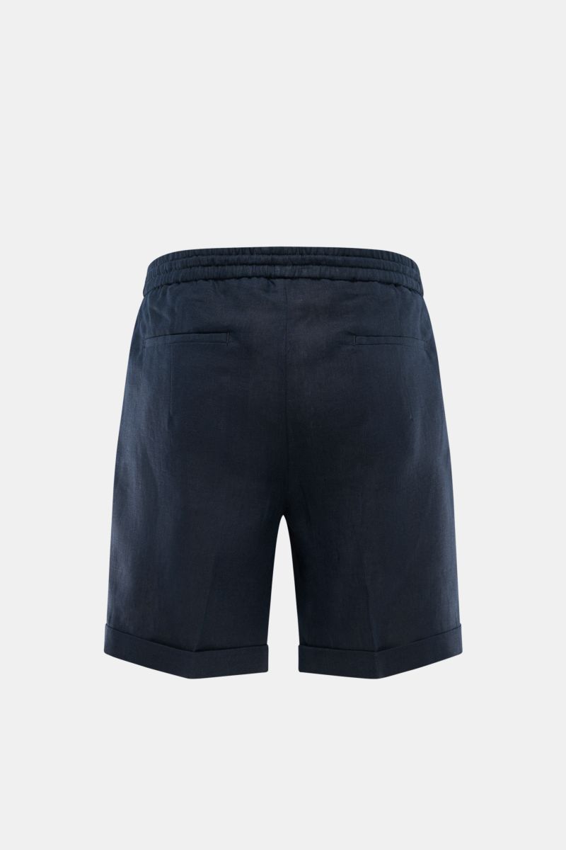 Aurélien Leinen-Shorts 'Seaside' navy, Rückansicht, aus reinem Leinen mit elastischem Bund, fixiertem Saumaufschlag und Leistentaschen, Regular Fit.