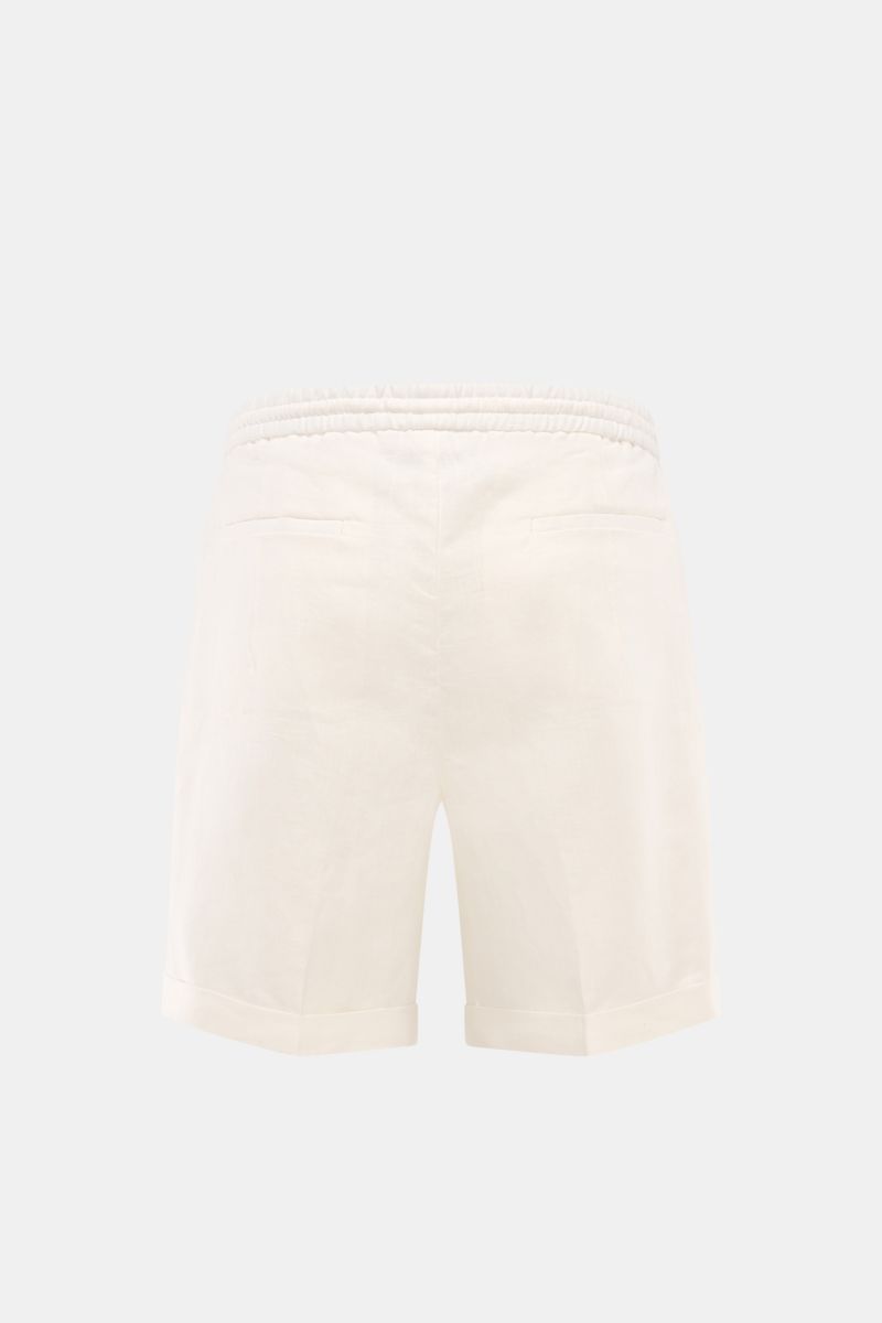 Aurélien Leinen-Shorts 'Seaside' offwhite, Rückansicht, elastischer Bund, Leistentaschen, fixierter Saumaufschlag, reines Leinen, Regular Fit.