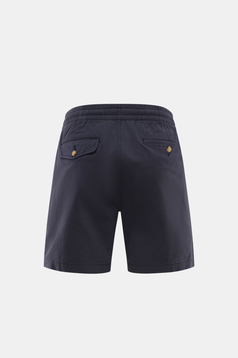 Rear view of Polo Ralph Lauren Shorts 'Prepster' navy with elasticated waistband, buttoned jetted back pockets, slightly stretchy cotton twill.

Description: An eye-catching piece for summer: These shorts by POLO RALPH LAUREN are perfect for stylish ho