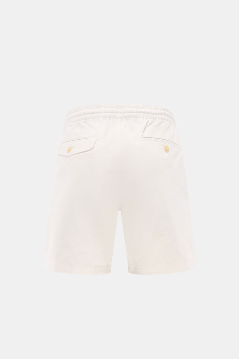 Rear view of Polo Ralph Lauren Shorts 'Prepster' off-white with elasticated waistband, jetted back pockets with buttons, shown on a plain background.

Description: An eye-catching piece for summer: These shorts by POLO RALPH LAUREN are perfect for styl