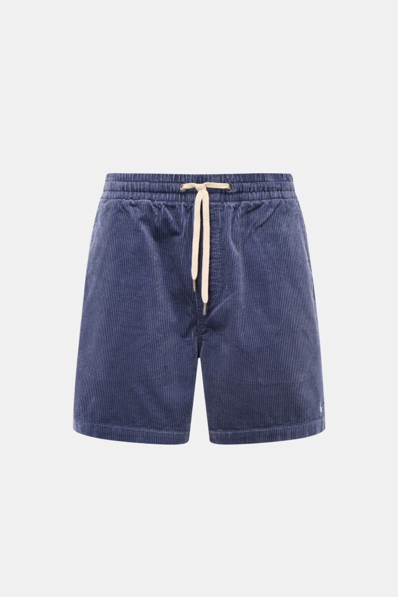 Polo Ralph Lauren Cord-Shorts graublau aus reiner Baumwolle mit elastischem Bund, Tunnelzug und französischen Taschen, Vorderansicht, Regular Fit.