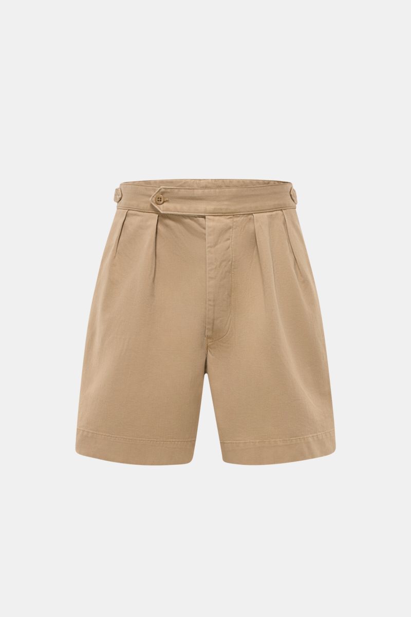 Beige Polo Ralph Lauren Shorts aus Baumwoll-Twill mit Regular Fit, Bundknopf, Reißverschluss, Side Adjuster, Taschen, frontal fotografiert.