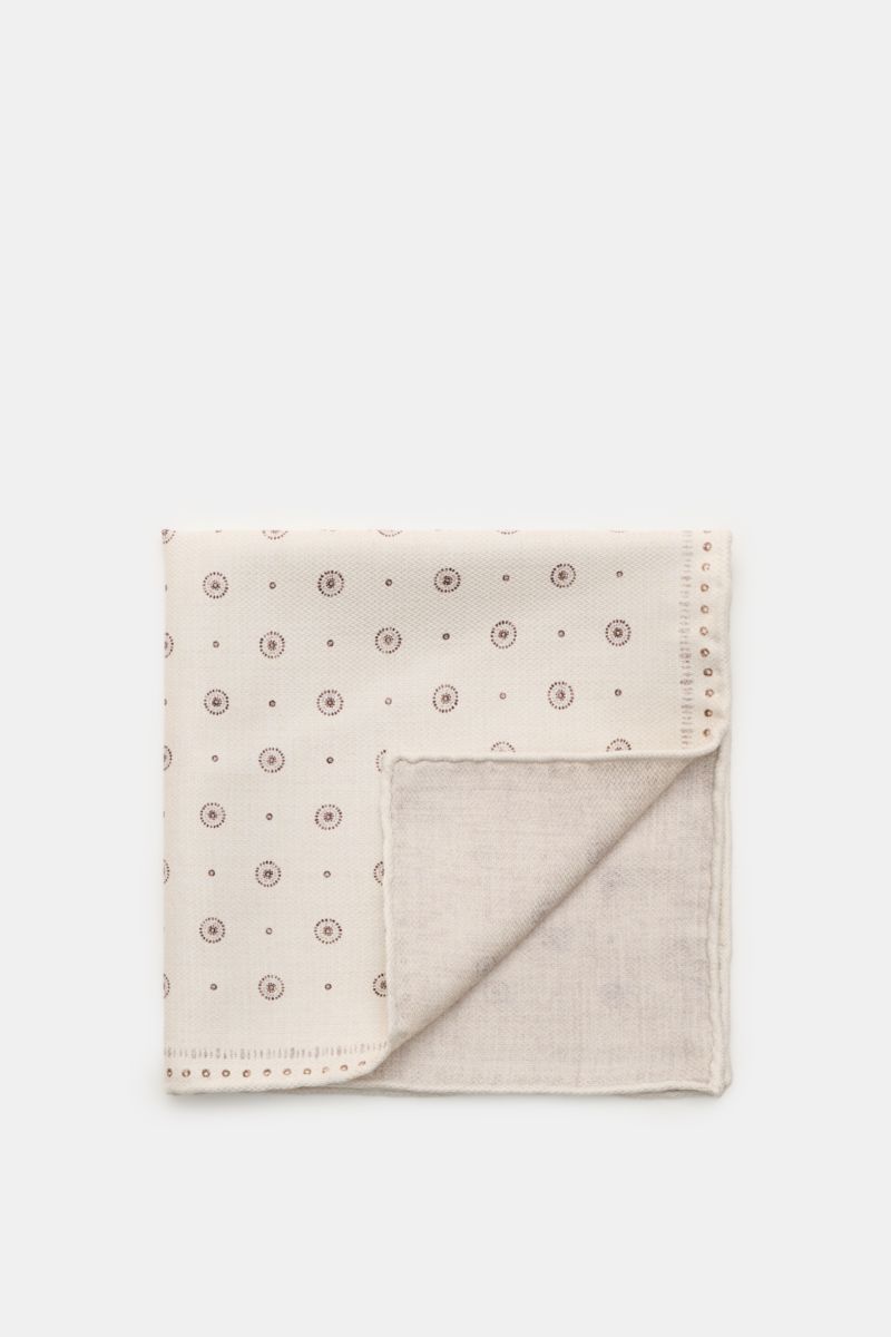 Silk pocket square cream/grey-brown patterned