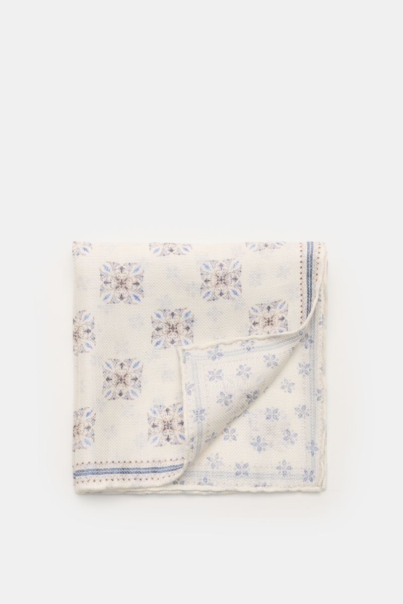 Pocket square off-white/smoky blue/brown patterned
