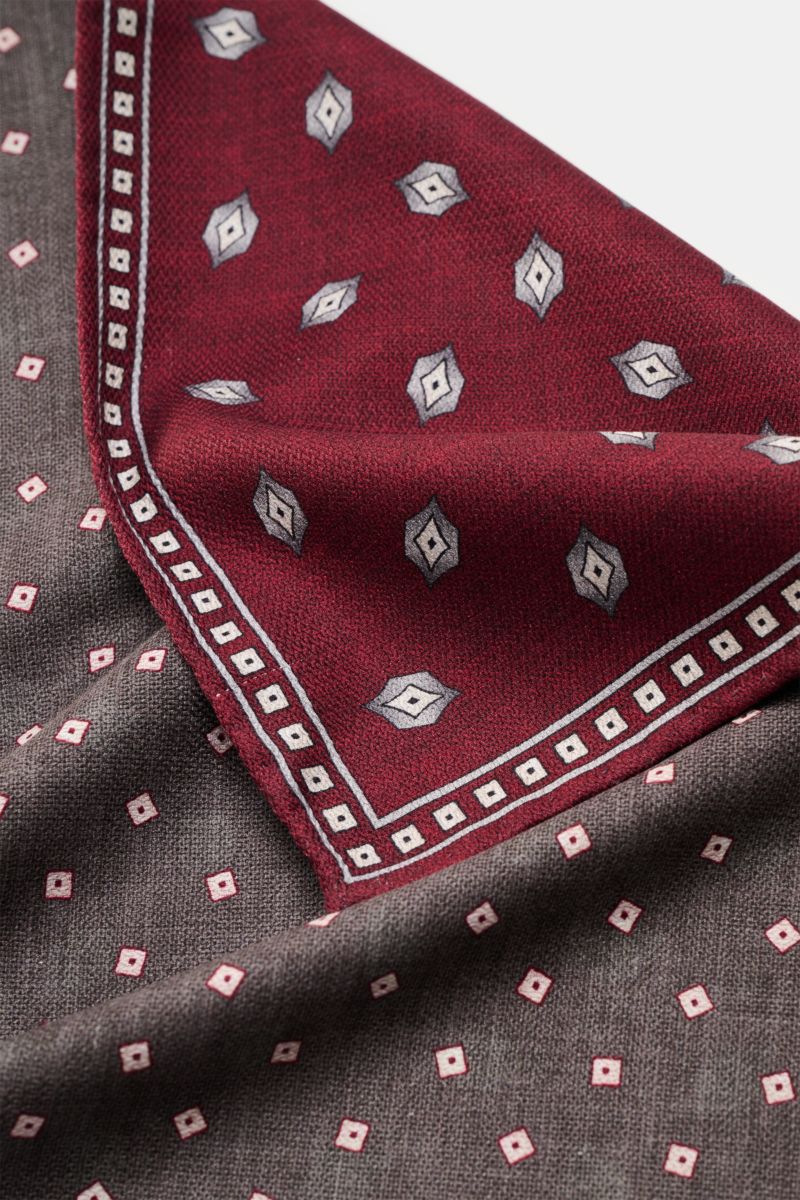 Brunello Cucinelli Seiden-Einstecktuch dunkelrot/dunkelgrau gemustert