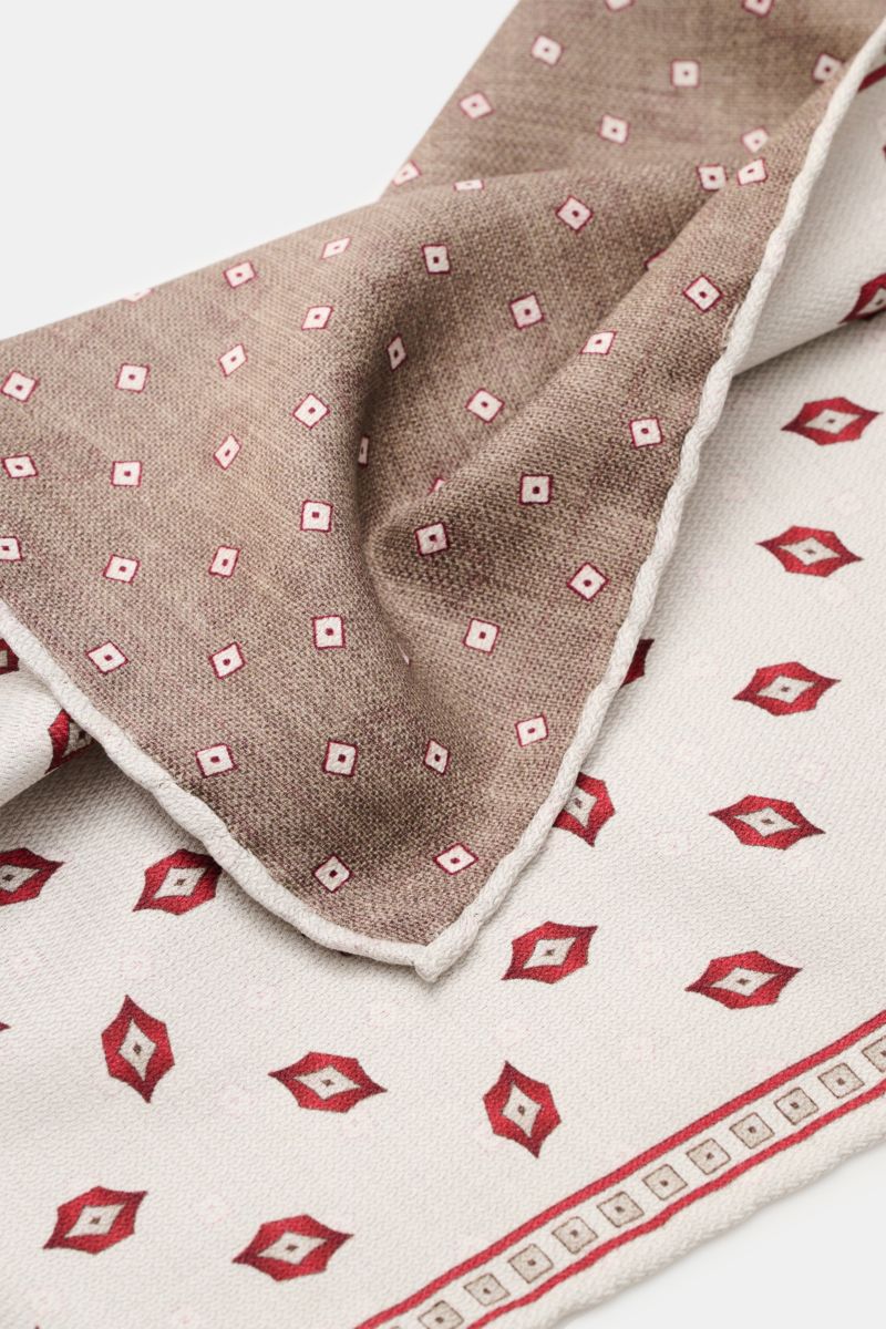 Brunello Cucinelli Seiden-Einstecktuch braun/rot/off-white gemustert
