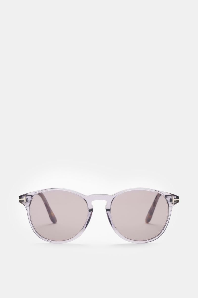 Tom Ford Sonnenbrille 'Lewis' grau/creme/dunkelbraun gemustert, frontale Ansicht, leicht gerundete Silhouette, melierte Optik, getönte Kunststoffgläser, Acetat-Rahmen, 100% UV-Schutz, inkl. Samt-Etui.