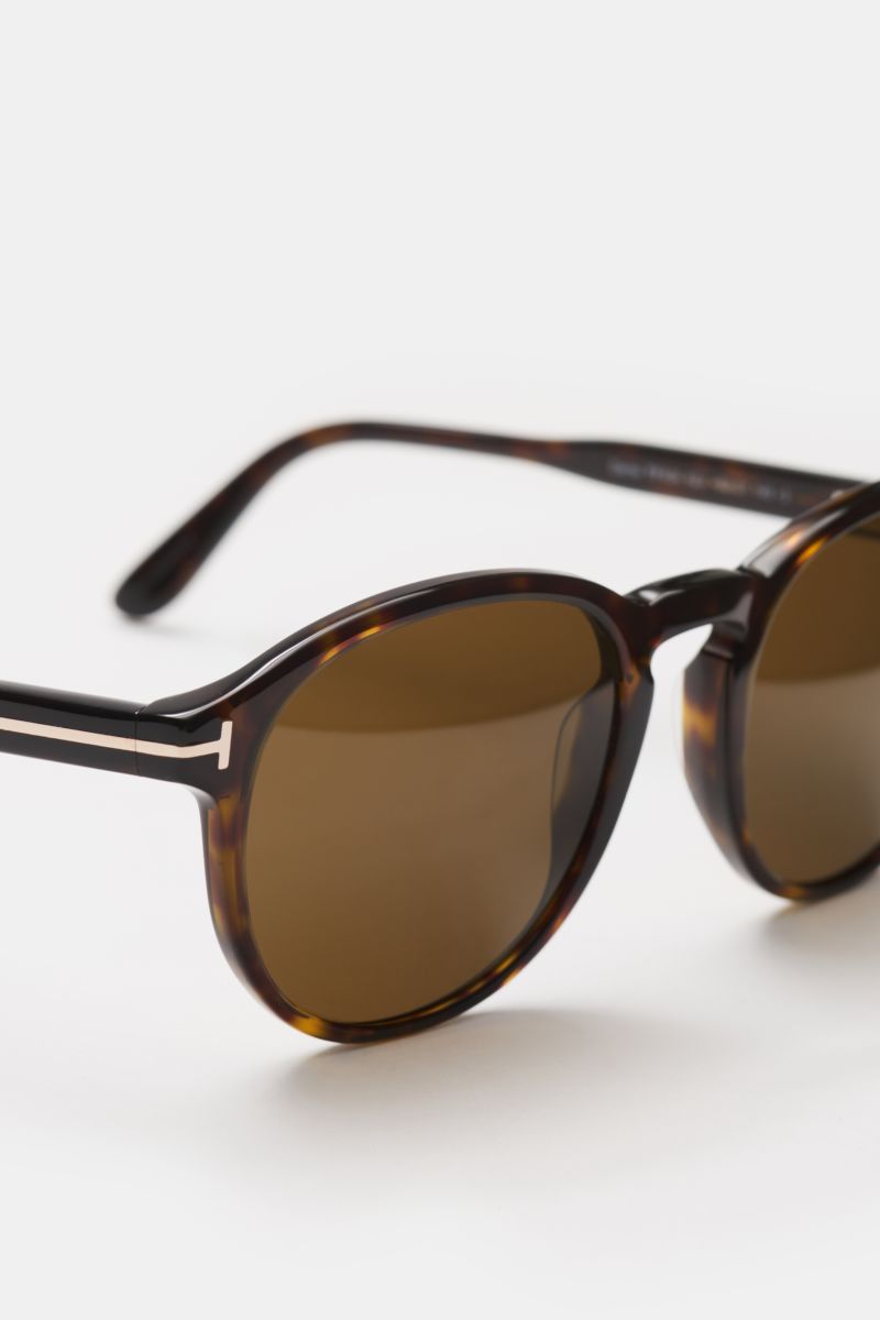 Tom Ford Sonnenbrille 'Dante' dunkelbraun gemustert/braun, klassische Panto-Form, Acetat, Filterkategorie 3, seitliche Nahaufnahme.
