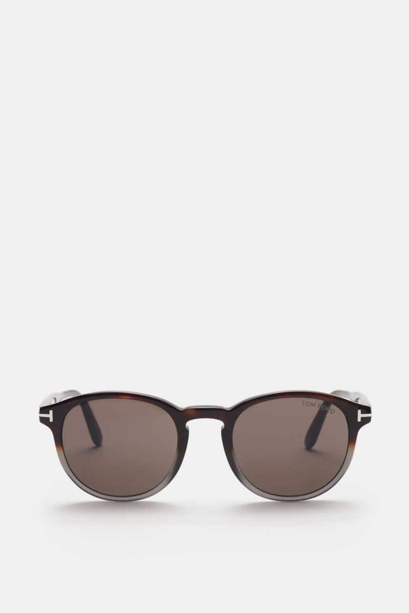 Tom Ford Sonnenbrille 'Dante' dunkelbraun front view, classic panto shape, acetate frame, evenly tinted plastic lenses, 100% UV protection, filter category 3, comes with velvet hard case. Bietet mit Filterkategorie 3 nicht nur den notwendigen UV-Schutz