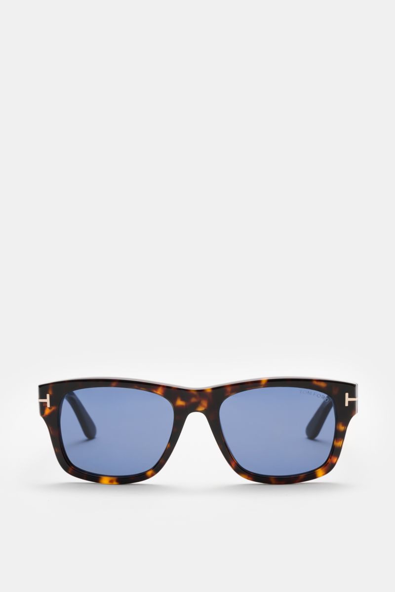 Tom Ford Sonnenbrille 'Smith' dunkelbraun gemustert, eckig, Kunststoffgläser, Acetatrahmen, Filterkategorie 3, frontal fotografiert.