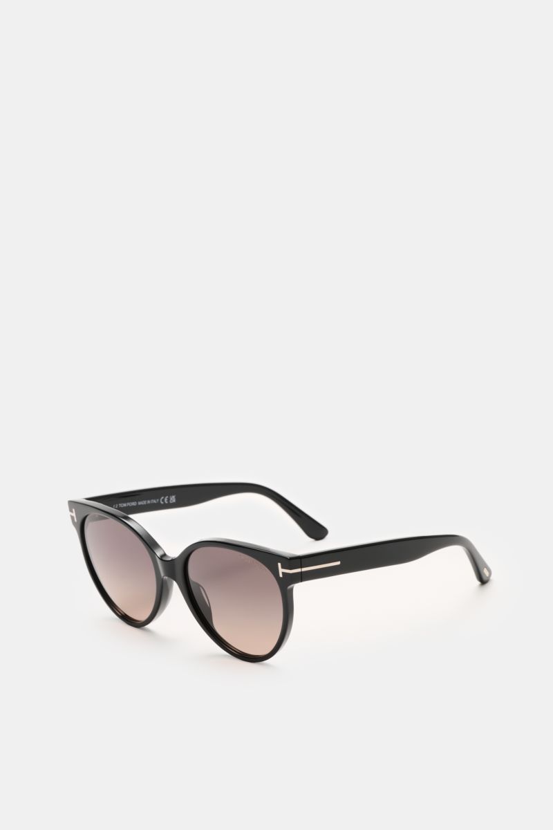 Tom Ford Sonnenbrille 'Tallulah' schwarz/braun im klassischen Papillon-Stil, seitlich fotografiert mit Verlaufsgläsern und Acetat-Rahmen.