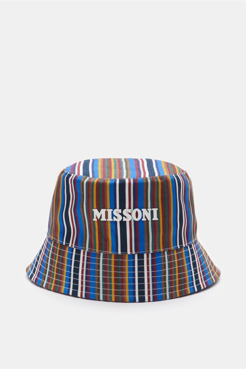 Bucket hat blue/light brown/dark red striped