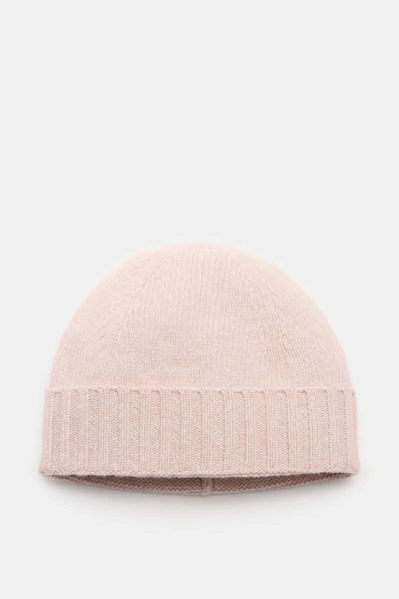 Front-facing view of 04651/ A trip in a bag Beanie 'Mouline Hat' rose mottled, a soft wool-cashmere blend with wide turn-up, stylish all winter long.