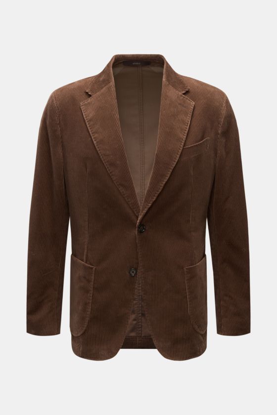 Windsor Cordsakko 'Gio' braun aus weichem Baumwoll-Cord, Slim Fit, fallendes Revers, Zwei-Knopf-Stil, Brust- und Hüfttaschen, frontal fotografiert. Windsor Cordsakko 'Gio' braun aus weichem Baumwoll-Cord, Slim Fit, fallendes Revers, Zwei-Knopf-Stil, Brust- und Hüfttaschen, frontal fotografiert.