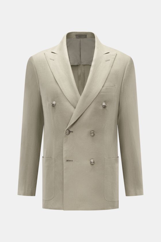 Corneliani Leinensakko salbei, frontale Ansicht, zweireihig, Slim Fit, reines Leinen, weicher Griff, Brust- und Hüfttaschen, halb gefüttert. Corneliani Leinensakko salbei, frontale Ansicht, zweireihig, Slim Fit, reines Leinen, weicher Griff, Brust- und Hüfttaschen, halb gefüttert.